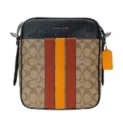 【COACH】Hudson系列咖啡c logo條紋裝飾斜斜背郵差包(CB907 QBV0S)