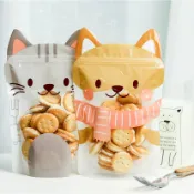 【嚴選SHOP】1入 可愛動物立耳可立袋 夾鏈袋 點心袋 餅乾袋 牛軋糖袋 糖果袋 包裝袋 自立透明袋 袋子【D130】