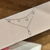 ROUYU柔隅小紅書爆款精緻水滴項鍊女輕奢小衆百搭鋯石日月星辰吊墜鎖骨鏈潮