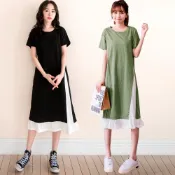 MIUSTAR 正韓 假兩件視覺顯瘦側剪接配色竹節棉洋裝(共2色)0503 預購【NL1424RE】