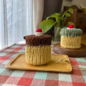 手作 春日草莓蛋糕 編織斜背小包 口金零錢包  禮物