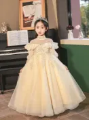 楓林宜居 兒童公主裙晚禮服2025新款春款花童婚禮女孩主持人鋼琴演奏演出服
