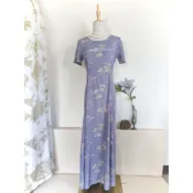 𓊈英國Luara Ashly𓊉  s~小m 絲光感 植物纖維 淡藍花圖案短袖渡假休閒長洋