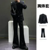 滿天星西裝套裝男士高級感痞帥墊肩時尚穿搭西裝一整套裝