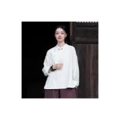 (店+)含稅 25秋季棉麻女裝新款中式手工纏線盤扣上衣女棉麻禅意茶服襯衫