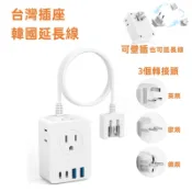 台灣現貨 4.8MM韓國延長線USB/Type-C 110-220V 萬國轉接頭 壁插擴充 首爾濟州旅行必備 防過載免運