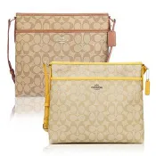 COACH 金屬C Logo 防刮皮革牛皮飾邊方型斜背包