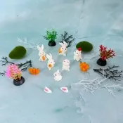 【A-ONE 匯旺】可愛兔兔家族 小兔子 胡蘿蔔 海草 微景觀造景 假青苔石 擺設 水族套組