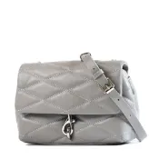 Rebecca minkoff Edie 彈簧釦真皮絎縫菱格磁釦翻蓋斜背包-灰色/小
