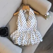 💖限時購💖美式無袖吊帶繞頸背心露肩短版上衣 大尺碼女裝衣服小可愛日系 大碼女生雪紡冰絲透膚服飾女 削肩V領襯衫細肩帶背心