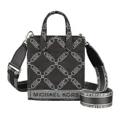 【Michael Kors】MK MICHAEL KORS Gigi復古刺繡LOGO縮寫菱格紋設計帆布手提斜背包(特小號/黑褐x多色)
