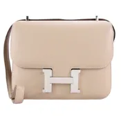 HERMES 愛馬仕 Constance 光滑質感Swift皮革斜背包(18CM/銀釦/奶茶1F)
