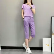 (店+)運動褲女款休閒七分褲冰絲涼感褲緊身跑步短褲彈性工作褲大尺碼顯瘦直筒寬褲子夏天薄吸濕排汗登山短褲速乾路跑短褲高爾夫球羽球褲