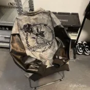 【Ashley】夏季短袖歐美潮牌vintage紮染翻領棒球服男女春秋季pu皮拚接情侶夾剋外套 SCVZ