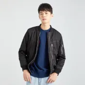 【ERSS】男裝 外套 鋪棉外套 飛行外套 MA-1外套 黑色外套 滿版拉鍊 黑色【K10093】