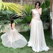 【AS 梨卡】女裝 洋裝 長裙 連身長裙 蕾絲拼接 露背連身裙 a字長裙 吊帶洋裝 大擺長裙KP014