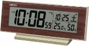 綠野春風百貨場 SEIKO【日本代購】 Clock 精工 鬧鐘 台鐘自然桌面時鐘電波數位日曆溫度濕度顯示夜間也能看見常亮淺金色珍珠 部分木紋82×206×51mm SQ325B