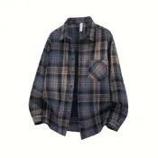 (店+)襯衫男休閒大尺碼長袖上衣襯衫外套立領落肩外搭寬鬆上班薄外套男裝長袖襯衫