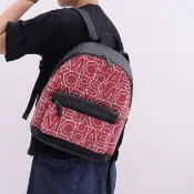 【Michael Kors】滿版英文MK LOGO尼龍前口袋手提旅用包後背包(黑紅)
