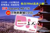 20天 日本上網卡  4G LTE DOCOMO SIM  20天吃到飽 3G無限流量/非富士卡.櫻花卡