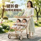 雙胞胎溜娃神器口袋推車二胎一大一小雙人推車輕便一鍵折曡寶寶推車