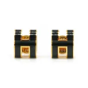 Hermes Pop H 立體簍空橢圓logo耳環-mini(黑/金)