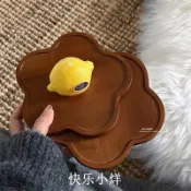 法式花邊木質香薰蠟燭收納復古桌面甜品蛋糕盤花朵高腳托盤置物託