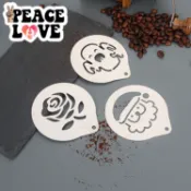 🍻PEACE酒吧🍻不鏽鋼咖啡拉花模具印花膜糖粉篩噴花模花式咖啡蛋糕布丁撒粉套裝