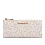 【Michael Kors】金字 LOGO PVC L型拉鍊長夾(香草色)