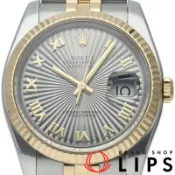【DOKODEMO】Rolex Datejust 36 男士腕錶，五珠鍊太陽紋錶盤，Datejust 36 116233(F)，附錶盒、保固卡，K18YG/SS 機芯，銀色，2004 年款，成色極佳 [二手]