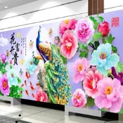花開富貴 牡丹花 孔雀 高階十字繡 客廳掛畫 線繡 手工DIY 刺繡材料包 家居裝飾