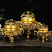 【黃銅九龍三足薰爐】銅香爐 小香爐 淨香爐 宣德爐 插香爐 神明香爐 香粉爐 擺飾 客廳桌面裝飾 檀香盤香爐