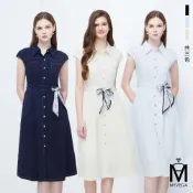 MYVEGA麥雪爾 MA變形蟲腰帶車線翻領排釦長洋裝-共三色