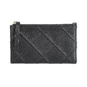 【TORY BURCH】TORY BURCH Fleming 浮雕T字LOGO小羊皮立體斜紋4卡拉鍊零錢卡夾(黑)