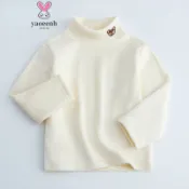 【YAOEENH】110-160CM 秋冬兒童雙面絨中高領打底衫 男女童糖果色中領長袖上衣 現貨 快速出貨