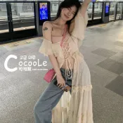 可可梨🇰🇷韓版慵懶氛圍波西米亞綁帶沙灘長罩衫 波西米亞罩衫 露肩罩衫 沙灘罩衫 綁帶罩衫 長版罩衫 沙灘外套 海邊罩衫