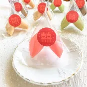 婚禮小物 客製化幸運籤餅 多款風味 囍字三角袋 桌上禮二進禮