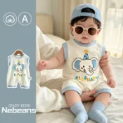 ✨NEbeans✨66-100cm✦0-3歲夏天薄款A類95%棉柔軟透氣大象elephant哈衣爬服 男女寶連身衣