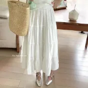 (店+)【FEE BABY】優雅大傘擺蛋糕長裙 大裙擺 a字裙 半身裙 長裙 裙子 韓系 溫柔穿搭 秋冬 秋裝 傘裙 白色長裙 杏色 白色 黑色