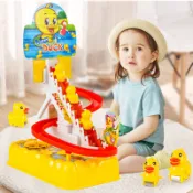 1set Cartoon Mini Electric Little Duck Climb The Stairs Trac