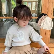 【橘魔法】古典蕾絲刺繡公主蓬蓬袖上衣(中高領 棉絨 長袖 女童 上衣 中童 兒童 童裝)