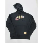 NIKE 男連帽T恤 長袖帽T 連帽上衣 刷毛 保暖 咖啡豆 勾勾 百搭 口袋 DX6513-010 黑色 零碼出清