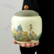臺灣優選 家用中式復古紅綠茶大口徑防潮陶瓷茶葉空罐密封罐存茶罐儲茶存罐茶葉密封罐 茶葉罐 小 小茶倉 陶瓷 迷你茶葉罐 