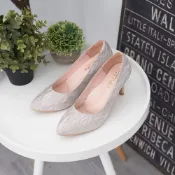 (店+)【DREAMS SHOP】氣墊_MIT內真皮名媛風尖頭高跟婚鞋 粉金 大尺碼女鞋37-44