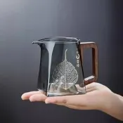 【品質保證】公道杯高硼矽透明玻璃側木把茶海分茶器家用大容量功夫茶具公杯日式茶具 家用茶具 簡約茶具 紫砂茶具