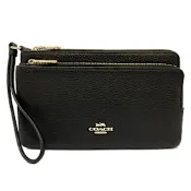 COACH 新款素面牛皮雙層大手拿包零錢包(大款-黑)