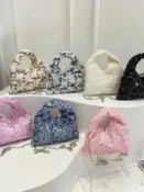 喜挖2店 女包春季新款2025時尚亮片單肩包小眾百搭褶皺手拎斜背餃子包