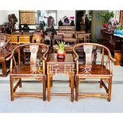 〈台南實體展示〉全新品【荷塘影公婆太師椅套組】原木雞翅木 一桌兩太師椅 圈椅 實木太師椅 古典仿古中式家俱
