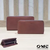 【OMC】微NG-新品-皮革變色-原廠價3080-植鞣革12卡1照單拉鍊牛皮長夾-原紫色變棕色