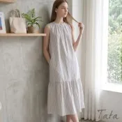 TATA 豎條紋魚尾裙擺無袖長洋裝-F